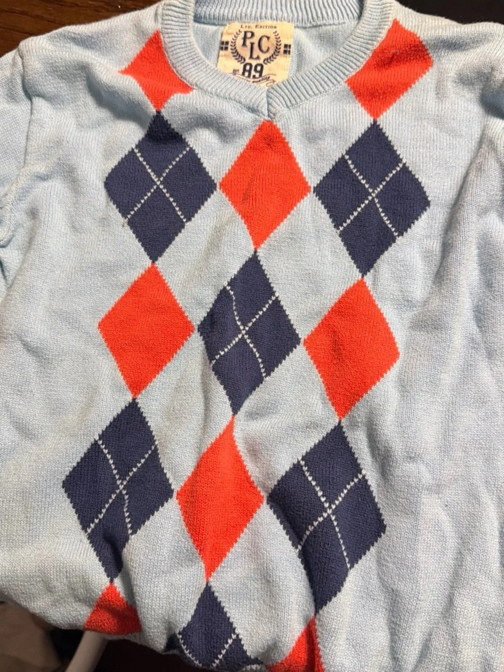Polo by Ralph Lauren Light Blue Sweater with Navy and Red Argyle